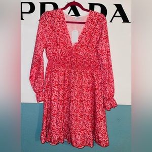 NWT Bright pink floral medium mini dress.  Very flattering.